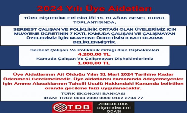 2024 YILI ÜYE AİDATLARI!