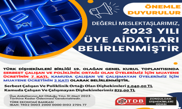 2023 YILI ÜYE AİDATLARI BELİRLENDİ